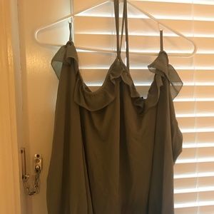 Olive Cold Shoulder Top, long Sleeved with ruffles